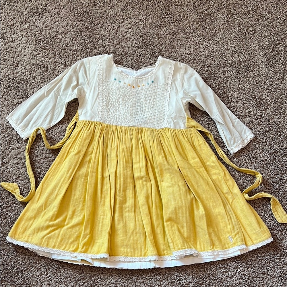 Charming Yellow and White Kids Dress. Well Dressed Wolf size 8.
